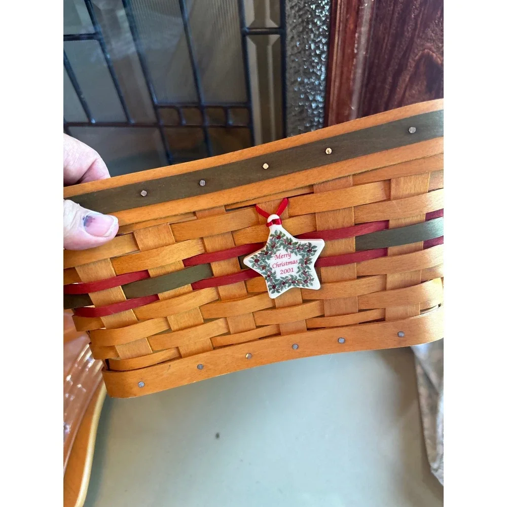 Longaberger 2001 Shining Star Christmas Basket Wood Lid Liner Protectors Charm